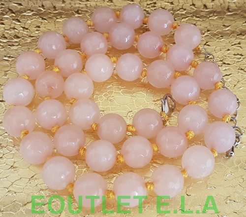 GENUINE 10mm PINK CHALCEDONY STONE NECKLACE-47-51cm